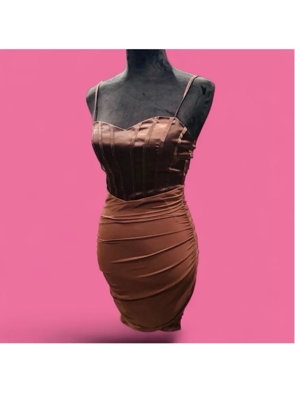 Windsor Brown Ruched Bodycon Mini Dress Corset Bustier Mesh Size S NWT Clubwear